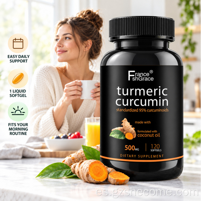 Cápsulas blandas de curcumina y cúrcuma para la salud cerebral de cúrcuma Shecome